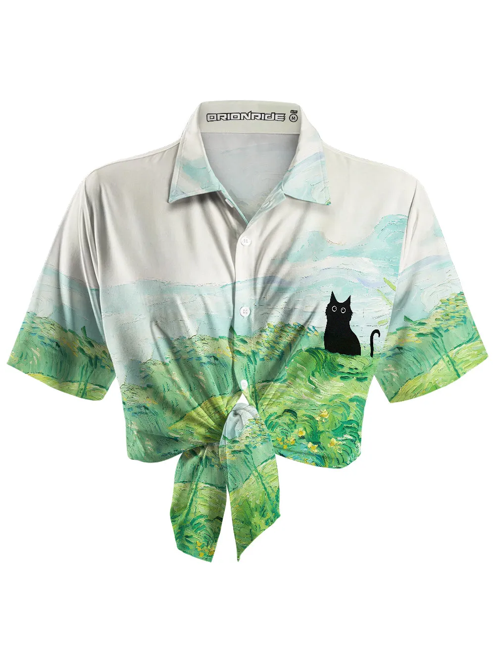 Orionride Oil Painting Black Cat Zipper Pockets Ultra Lightweight Short Sleeves Women's Gravel Shirt sold by Orionride