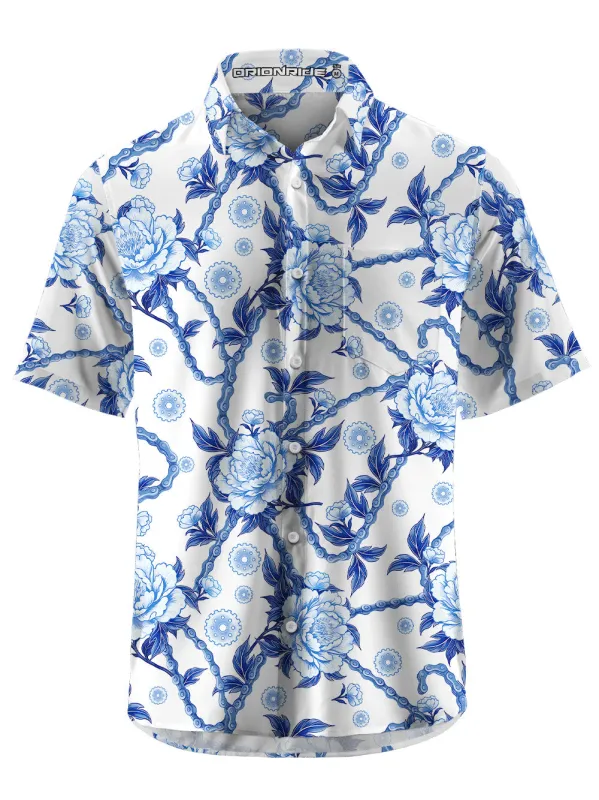 Orionride Blooming Blue Flowers Zipper Pockets Ultra Lightweight Short Sleeves Gravel Shirt sold by Orionride