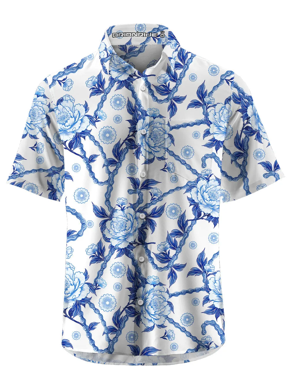 Orionride Blooming Blue Flowers Zipper Pockets Ultra Lightweight Short Sleeves Gravel Shirt sold by Orionride