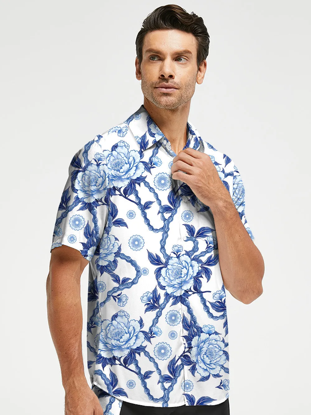 Orionride Blooming Blue Flowers Zipper Pockets Ultra Lightweight Short Sleeves Gravel Shirt sold by Orionride product image thumbnail 2