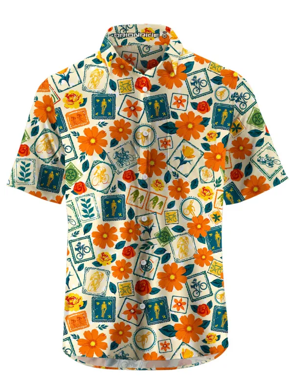 Orionride Flower Postcard Zipper Pockets Ultra Lightweight Short Sleeves Gravel Shirt sold by Orionride