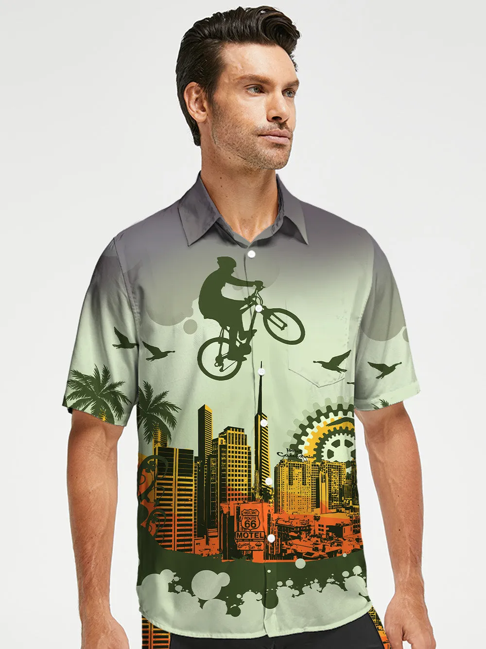 Orionride Flying Over The City Zipper Pockets Ultra Lightweight Short Sleeves Gravel Shirt sold by Orionride product image thumbnail 2