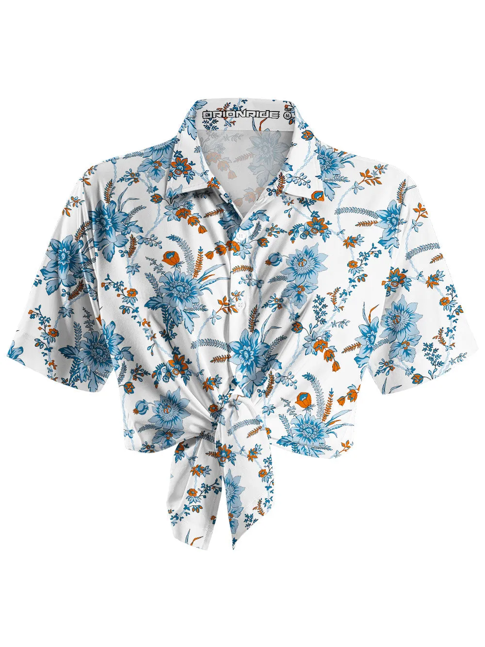 Orionride Blue Chain Flower Zipper Pockets Ultra Lightweight Short Sleeves Women's Gravel Shirt sold by Orionride