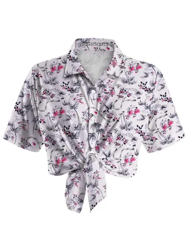 Orionride Chain And Flowers Zipper Pockets Ultra Lightweight Short Sleeves Women's Gravel Shirt sold by Orionride