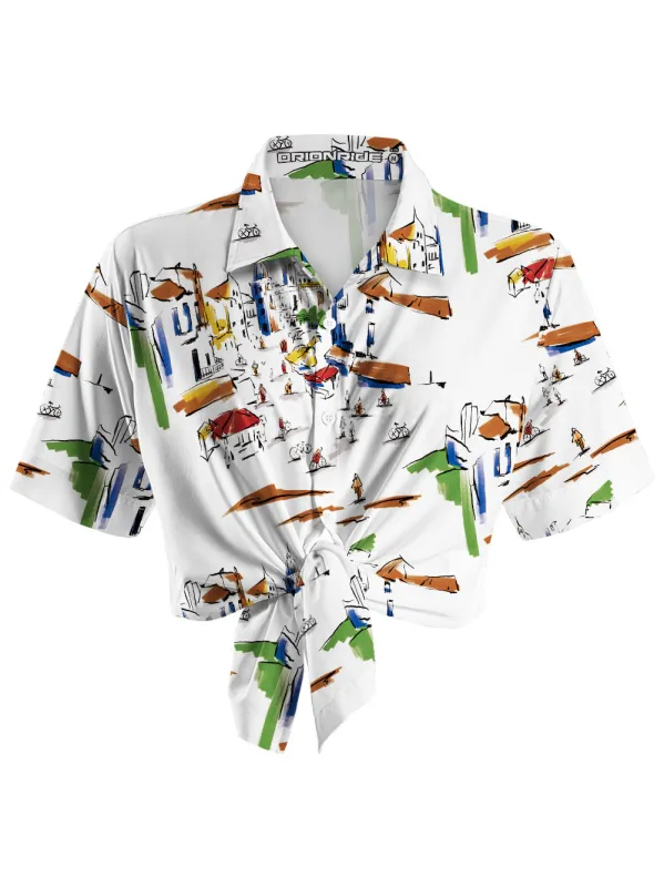 Orionride Hand-painted Street Scene Zipper Pockets Ultra Lightweight Short Sleeves Women's Gravel Shirt sold by Orionride