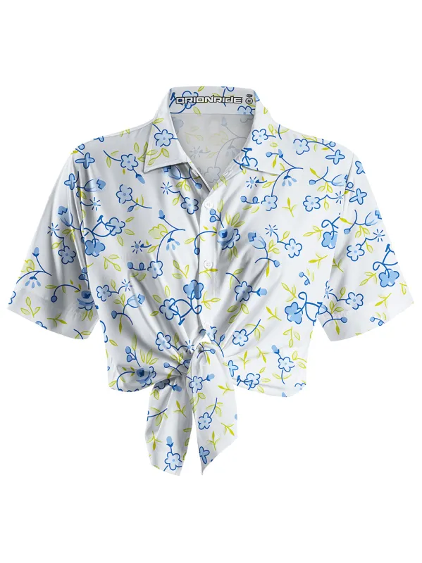 Orionride Blue Flower Bicycle Zipper Pockets Ultra Lightweight Short Sleeves Women's Gravel Shirt sold by Orionride