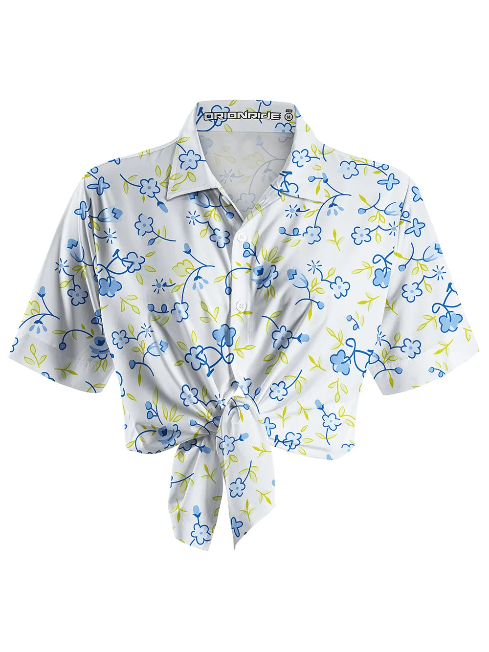 Orionride Blue Flower Bicycle Zipper Pockets Ultra Lightweight Short Sleeves Women's Gravel Shirt sold by Orionride