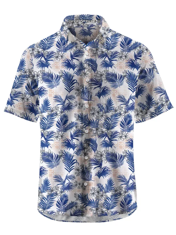 Orionride Blue Leaves Zipper Pockets Ultra Lightweight Short Sleeves Gravel Shirt sold by Orionride