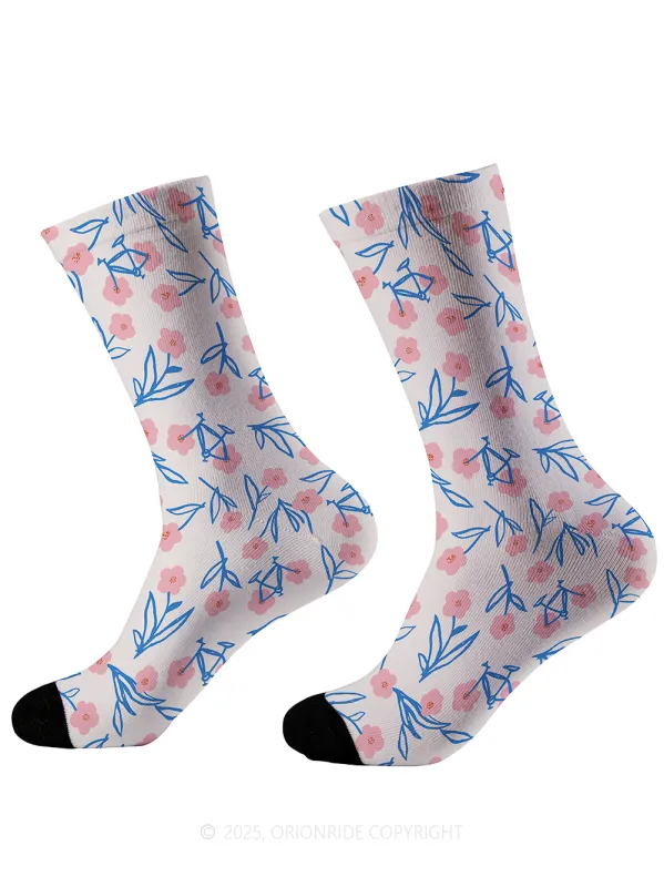 Orionride Pink Flower Bicycle Cycling Socks made by Orionride