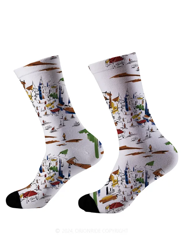 Orionride Hand-painted Street Scene Cycling Socks sold by Orionride