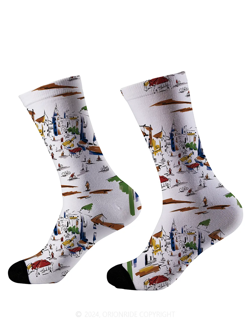 Orionride Hand-painted Street Scene Cycling Socks sold by Orionride