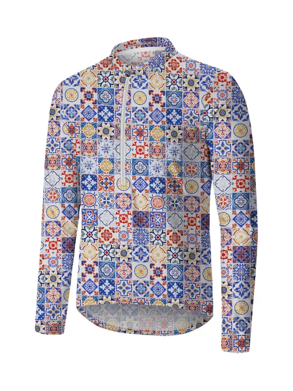 Orionride Flower Tiles Long Sleeve Half Zipper Mountain Bike Jersey sold by Orionride