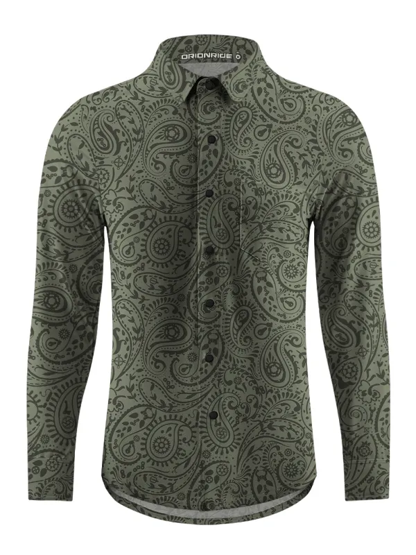 Orionride Lush Cashew Flowers Men's Stretchy Breathable Long Sleeve Gravel Shirt sold by Orionride