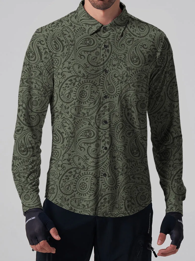 Orionride Lush Cashew Flowers Men's Stretchy Breathable Long Sleeve Gravel Shirt sold by Orionride product image thumbnail 2