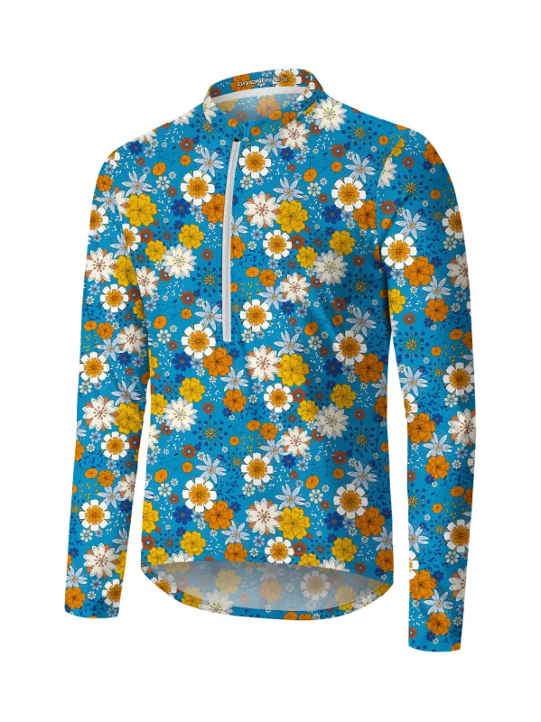 Orionride Fragrant Flowers Long Sleeve Half Zipper Mountain Bike Jersey sold by Orionride