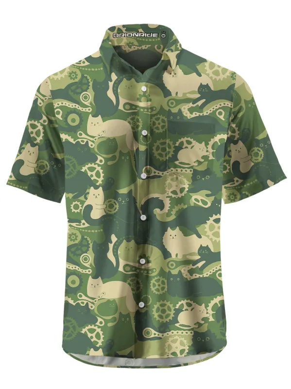 Orionride Cat Playing With Gears Zipper Pockets Ultra Lightweight Short Sleeves Gravel Shirt sold by Orionride