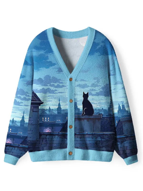 Orionride Black Cat Men's Cardigan Knit Sweaters sold by Orionride