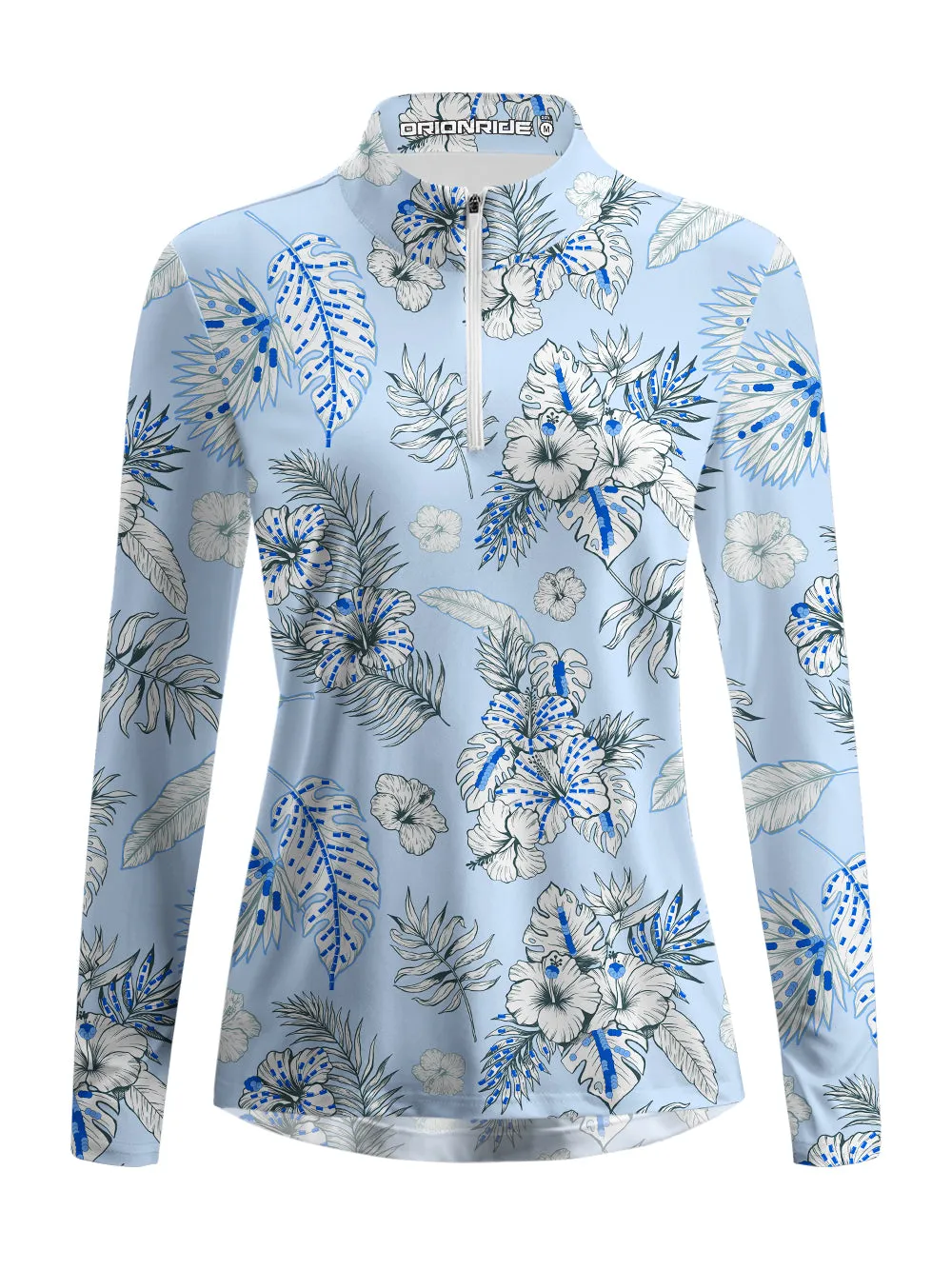 Orionride Blue Hibiscus Women's Quarter Zipper Long Sleeve Jersey sold by Orionride product image thumbnail 2