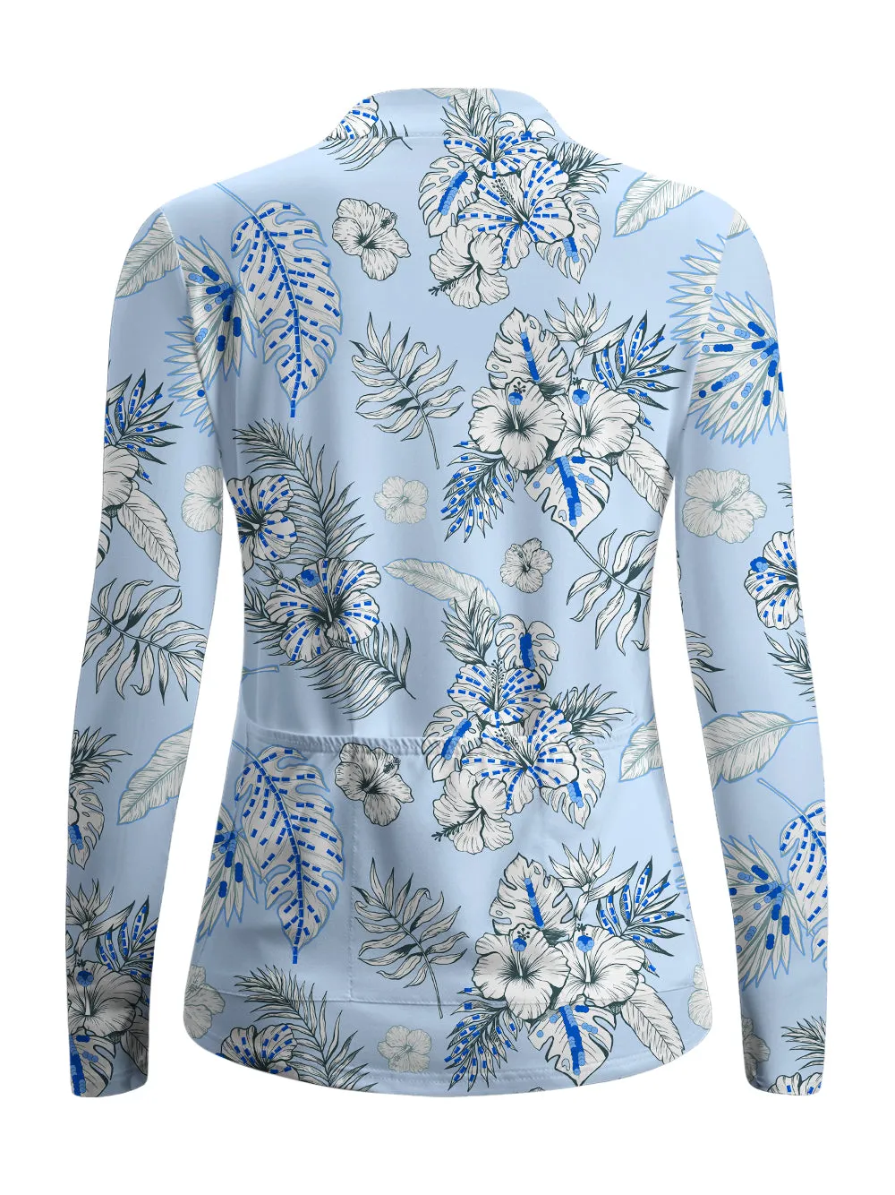 Orionride Blue Hibiscus Women's Quarter Zipper Long Sleeve Jersey sold by Orionride product image thumbnail 3