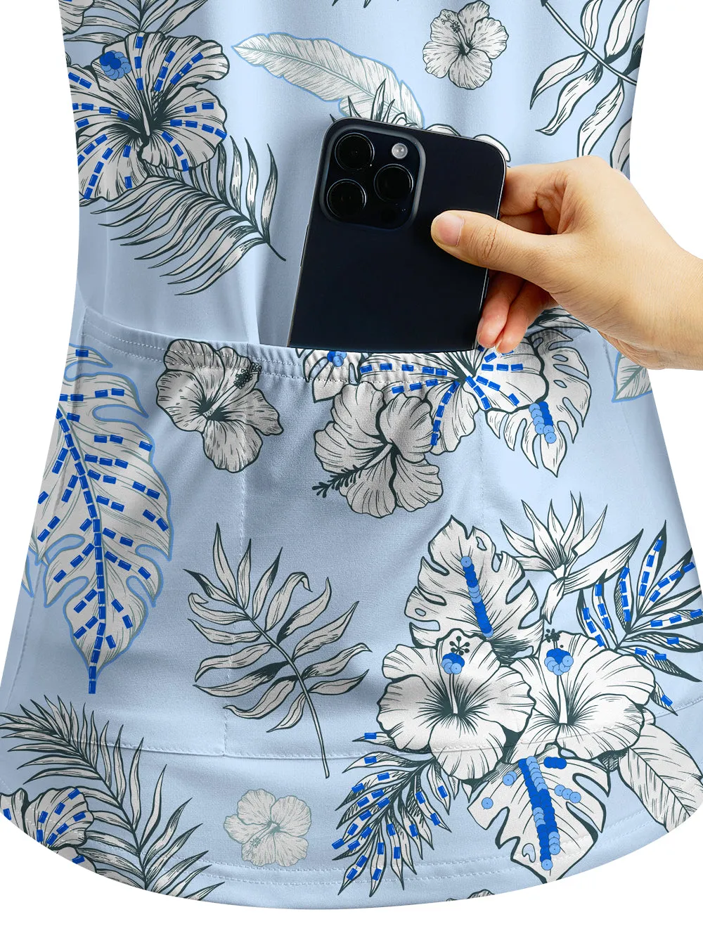 Orionride Blue Hibiscus Women's Quarter Zipper Long Sleeve Jersey sold by Orionride product image thumbnail 4