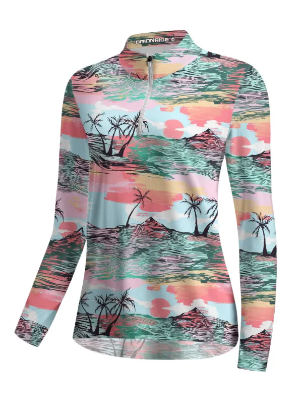 Orionride Sunset Over The Island Women's Quarter Zipper Long Sleeve Jersey sold by Orionride