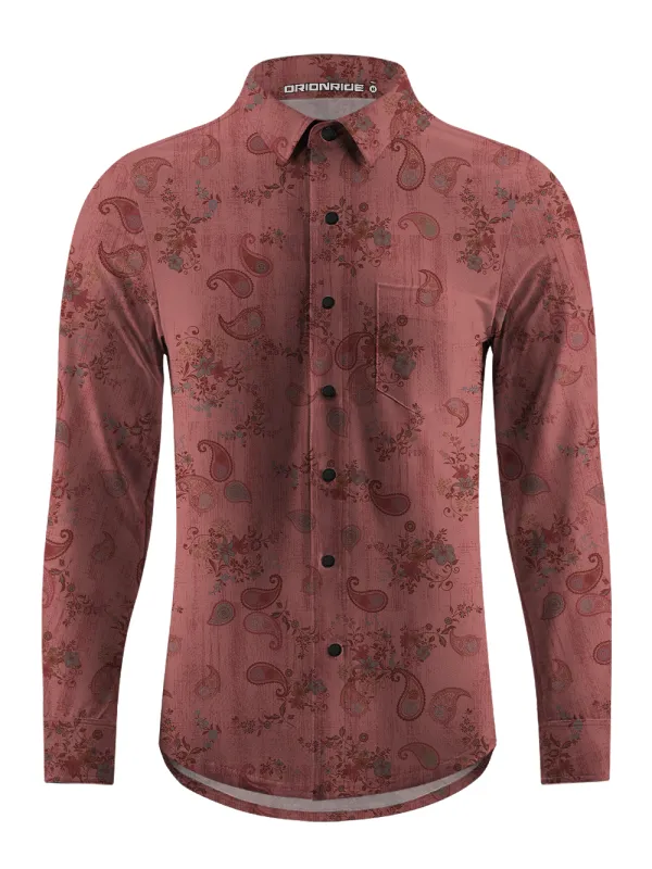Orionride Red Cashew Flower Men's Stretchy Breathable Long Sleeve Gravel Shirt sold by Orionride