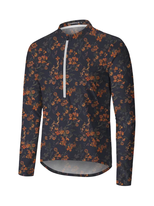 Orionride Bright Ink Flowers Long Sleeve Half Zipper Mountain Bike Jersey sold by Orionride