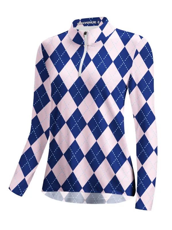 Orionride Diamond Grid Women's Quarter Zipper Long Sleeve Jersey sold by Orionride