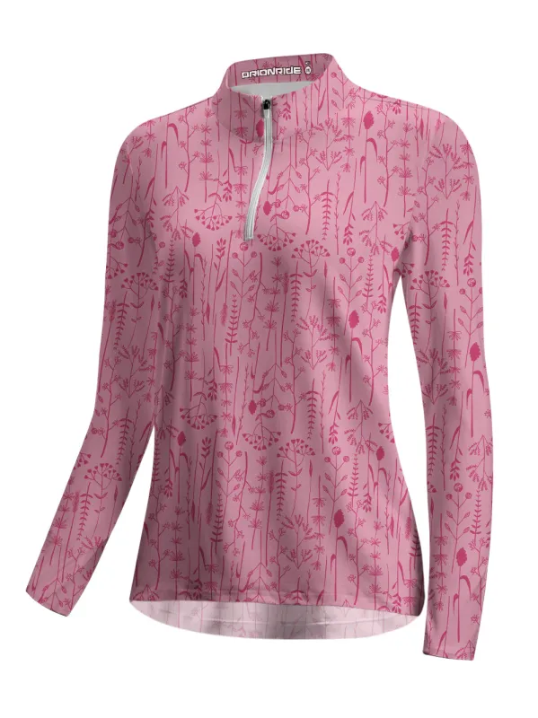 Orionride Pink Fern Frolic Women's Quarter Zipper Long Sleeve Jersey sold by Orionride