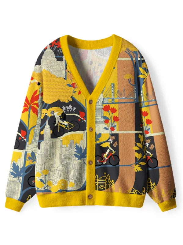 Orionride Cycling Scenery Men's Cardigan Knit Sweaters sold by Orionride