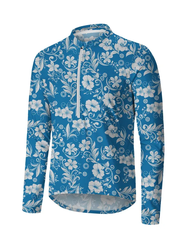 Orionride Hawaiian Flowers Long Sleeve Half Zipper Mountain Bike Jersey sold by Orionride