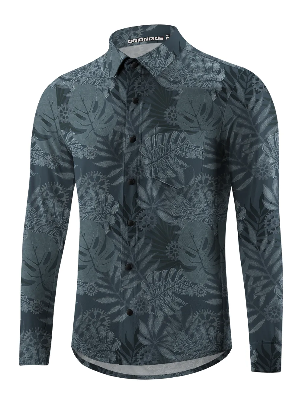 Orionride Dark Monstera Leaves Men's Stretchy Breathable Long Sleeve Gravel Shirt sold by Orionride product image thumbnail 2