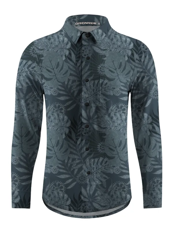 Orionride Dark Monstera Leaves Men's Stretchy Breathable Long Sleeve Gravel Shirt sold by Orionride