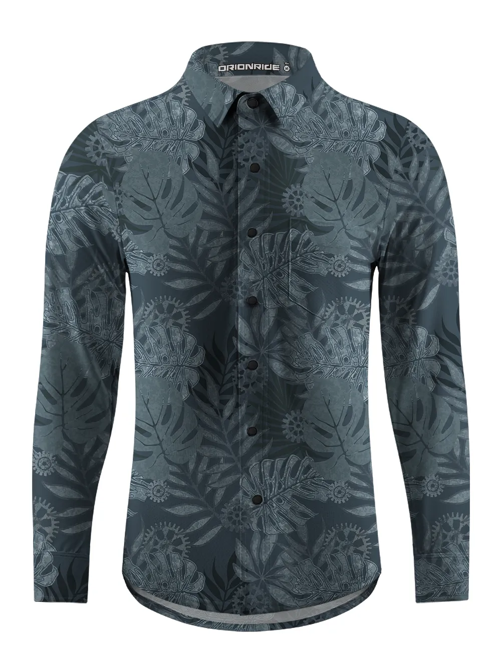 Orionride Dark Monstera Leaves Men's Stretchy Breathable Long Sleeve Gravel Shirt sold by Orionride