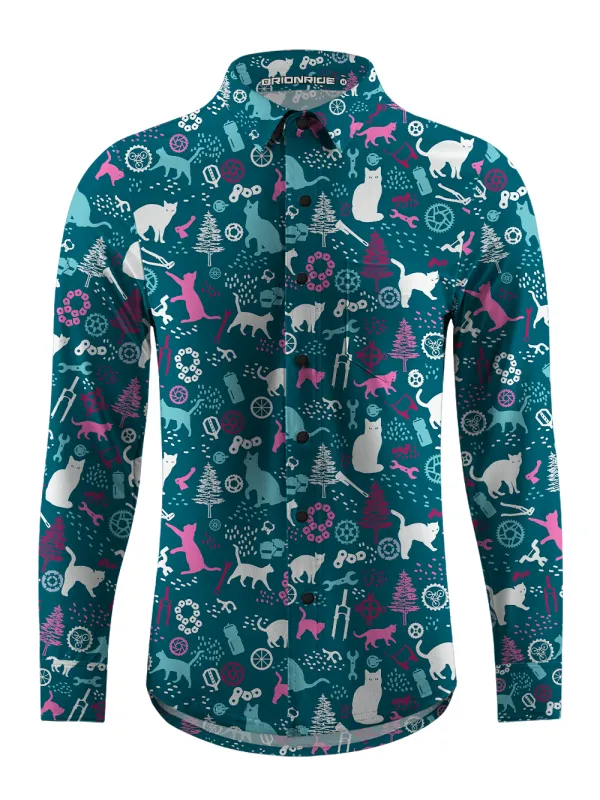Orionride Funny Cat Men's Stretchy Breathable Long Sleeve Gravel Shirt sold by Orionride