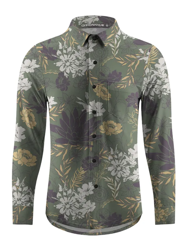 Orionride Lotus In Bloom Men's Stretchy Breathable Long Sleeve Gravel Shirt sold by Orionride