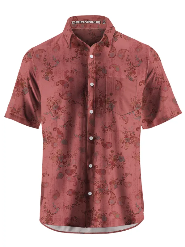 Orionride Red Cashew Flower Zipper Pockets Ultra Lightweight Short Sleeves Gravel Shirt sold by Orionride