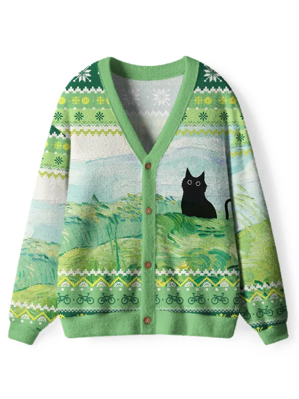 Orionride Cat On The Grass Men's Cardigan Knit Sweaters sold by Orionride