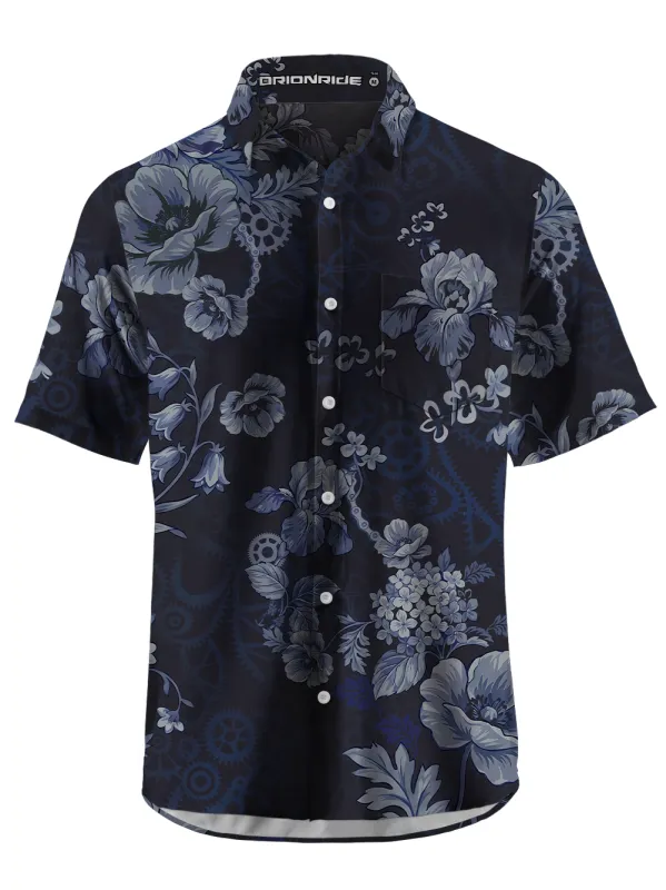 Orionride Dark Floral Pattern Zipper Pockets Ultra Lightweight Short Sleeves Gravel Shirt sold by Orionride