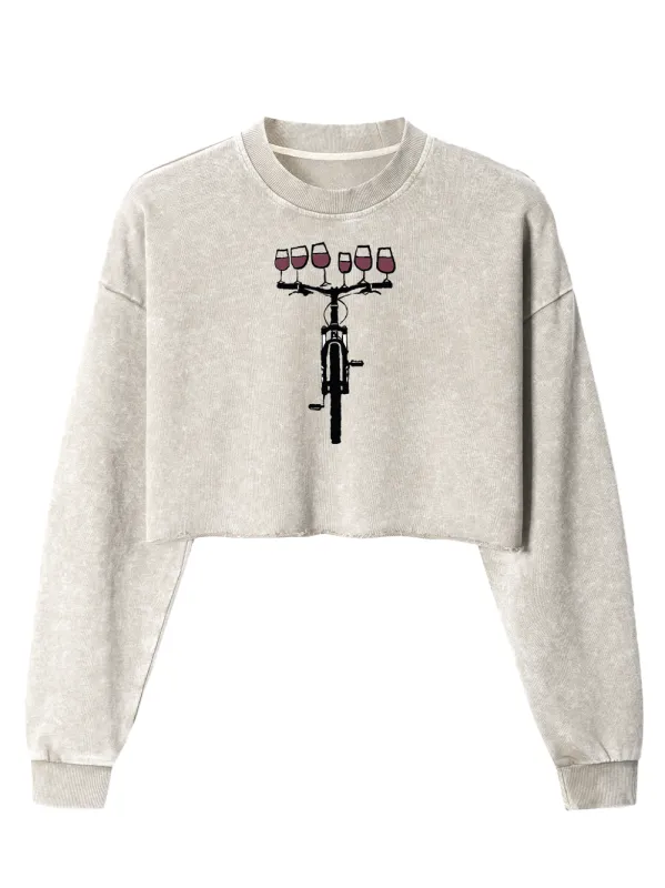 Orionride Red Wine Bicycle Women's Washed Crop Sweatshirt made by Orionride
