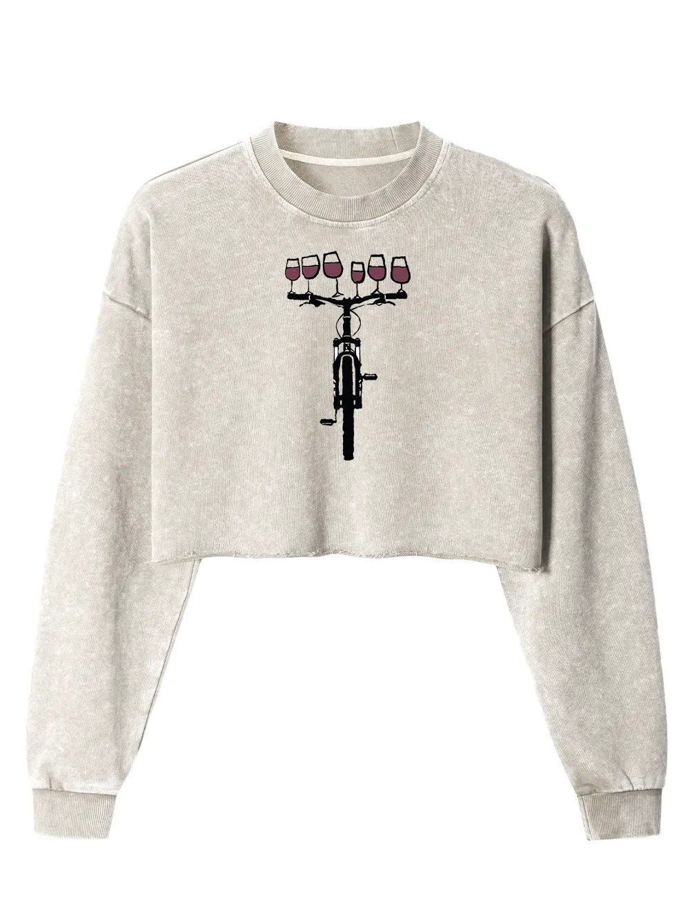 Orionride Red Wine Bicycle Women's Washed Crop Sweatshirt sold by Orionride