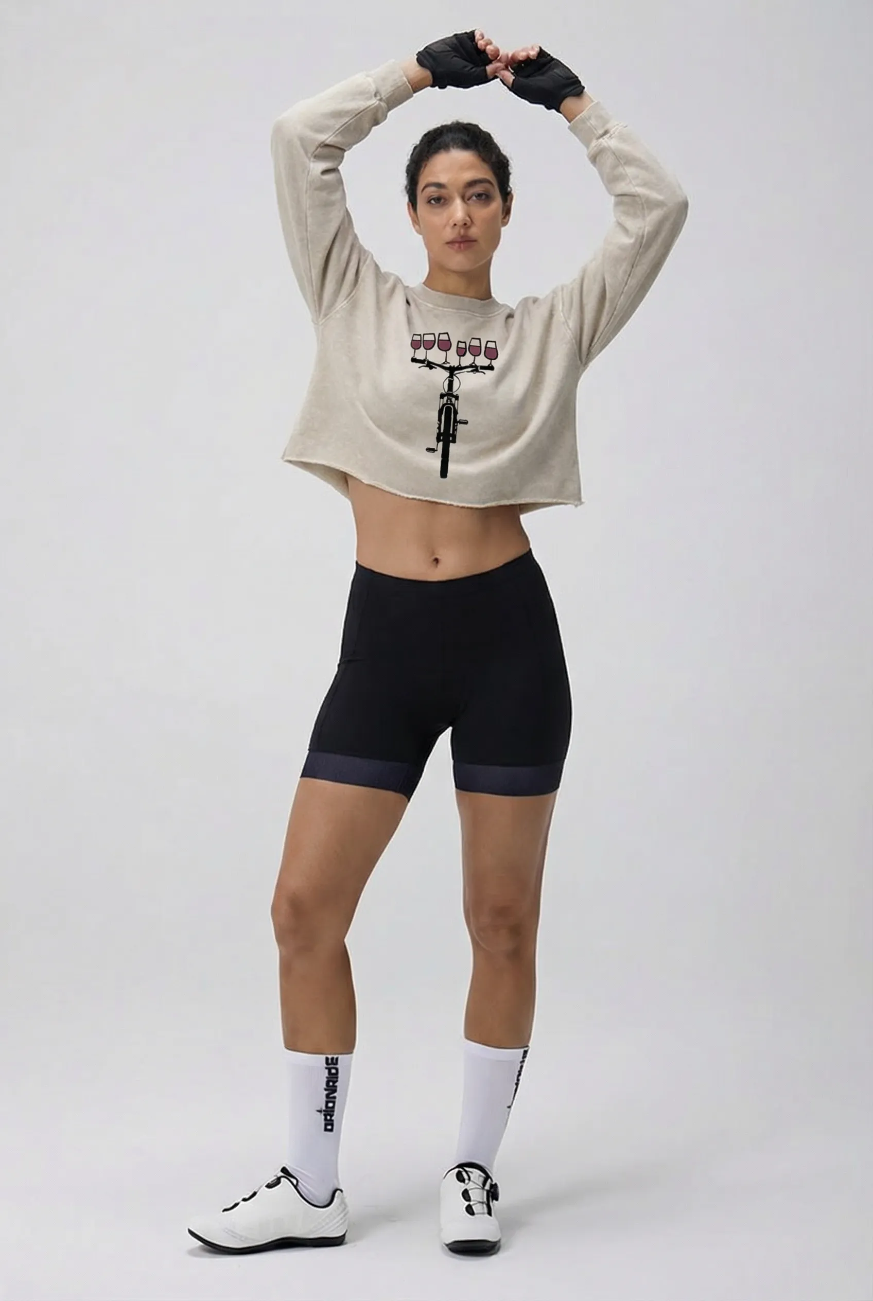 Orionride Red Wine Bicycle Women's Washed Crop Sweatshirt sold by Orionride product image thumbnail 2