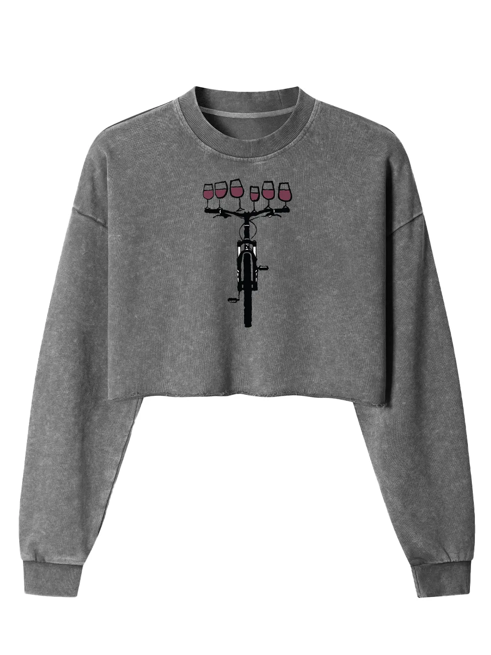 Orionride Red Wine Bicycle Women's Washed Crop Sweatshirt sold by Orionride product image thumbnail 4