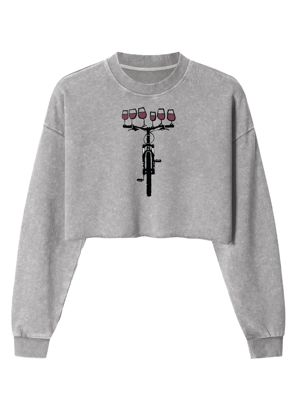 Orionride Red Wine Bicycle Women's Washed Crop Sweatshirt sold by Orionride product image thumbnail 3