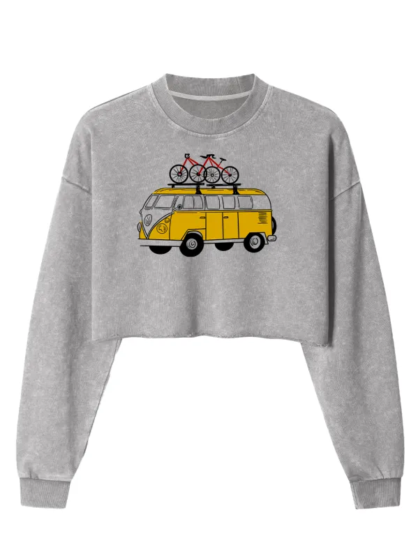 Orionride Yellow Bus Women's Washed Crop Sweatshirt sold by Orionride