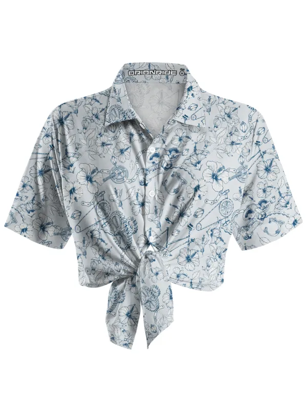 Orionride Hibiscus Gear Zipper Pockets Ultra Lightweight Short Sleeves Women's Gravel Shirt sold by Orionride