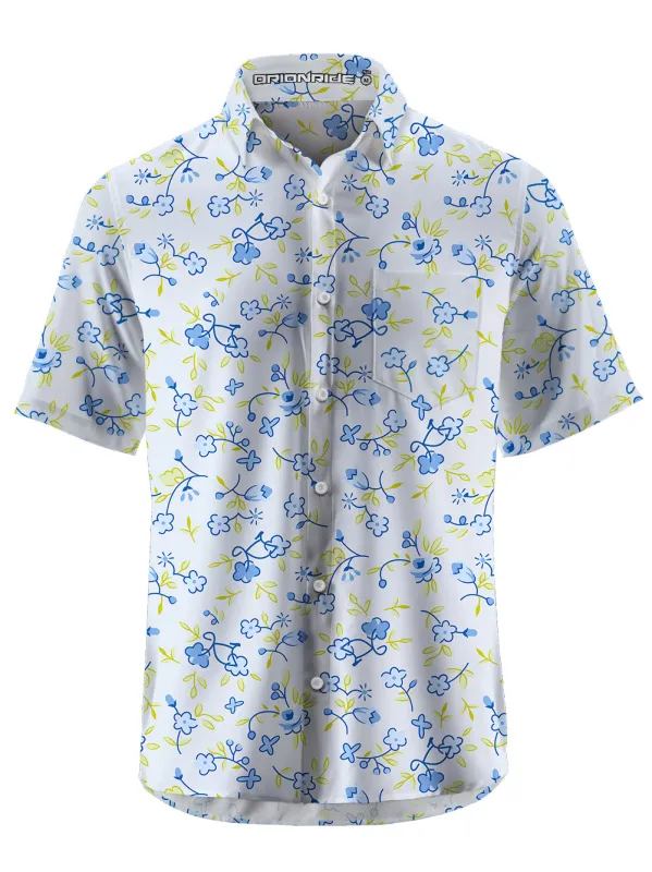 Orionride Blue Flower Bicycle Ultra Lightweight Short Sleeves Hawaiian shirt made by Orionride