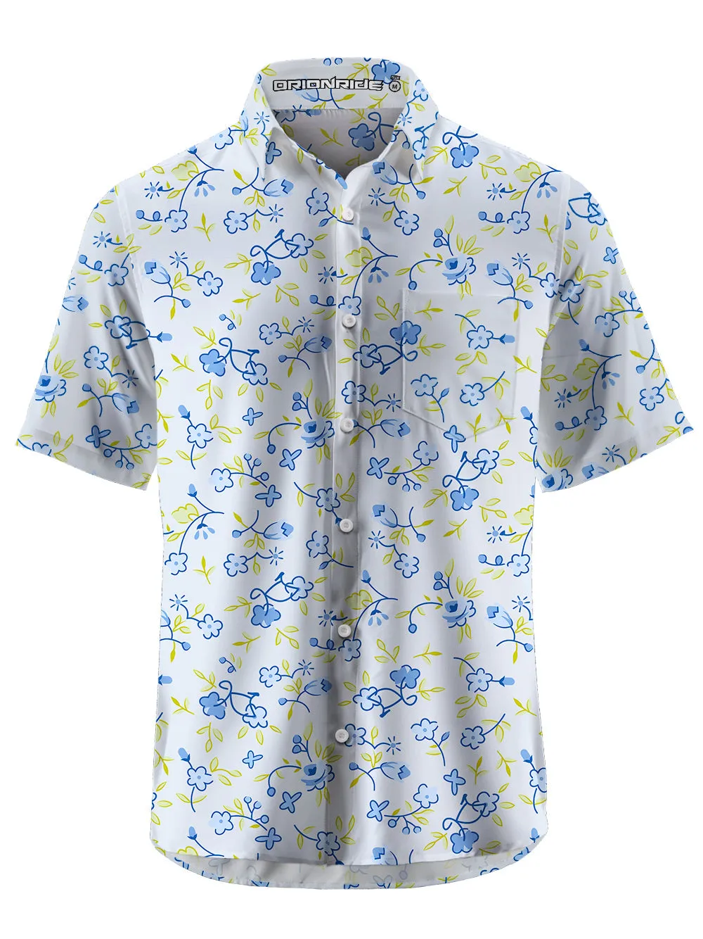 Orionride Blue Flower Bicycle Ultra Lightweight Short Sleeves Hawaiian shirt sold by Orionride