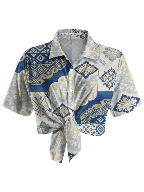 Orionride Bohemian Tile Patchwork Zipper Pockets Ultra Lightweight Short Sleeves Women's Gravel Shirt sold by Orionride