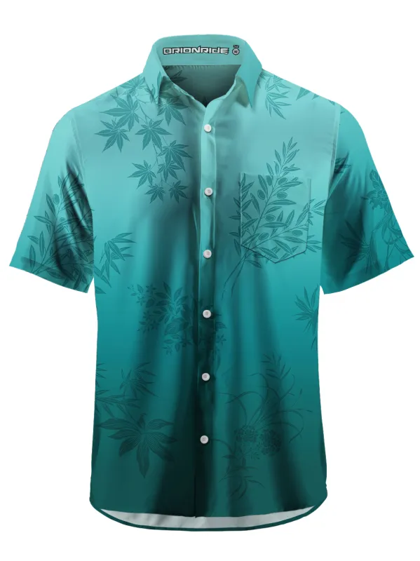 Orionride Gradient Leaves Zipper Pockets Ultra Lightweight Short Sleeves Gravel Shirt made by Orionride